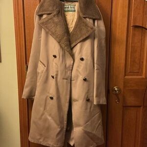 Men's Tan Trench Coat with Faux Fur Collar